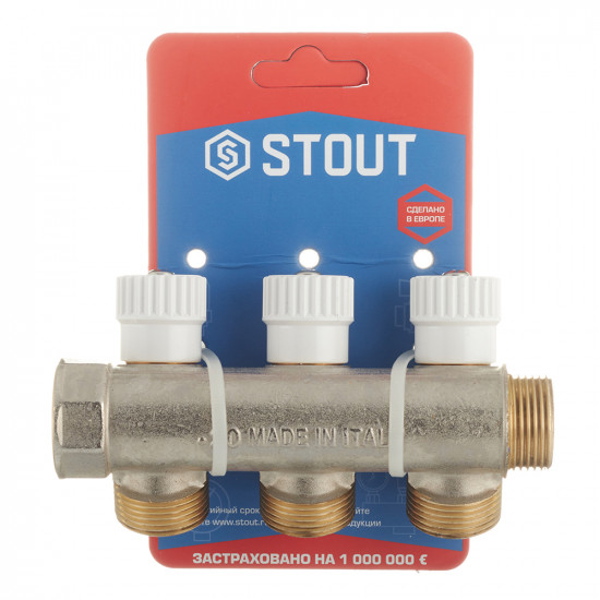 Коллектор Stout (SMB 6851 343403) 3/4 ВР(г) х 3 выхода 3/4(ЕК) х 3/4 НР(ш) регулирующий