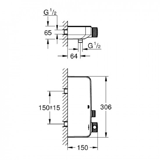 Смеситель для душа без излива GROHE Grohtherm SmartControl 34719000 с полочкой с термостатом без лейки